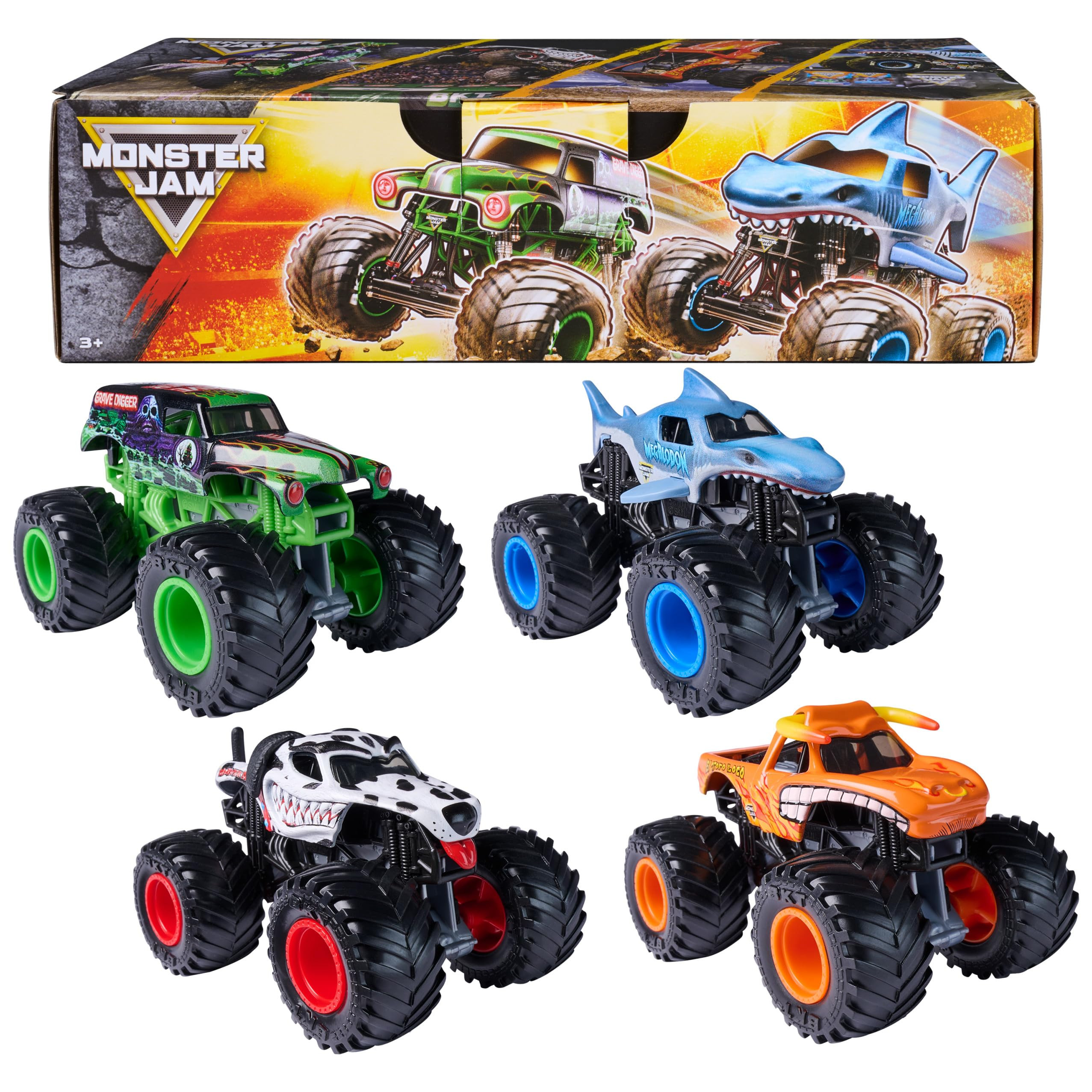 Monster Jam, All Stars 4-Pack Monster Trucks, Official Grave Digger, Megalodon, Sparkle Smash and... | Amazon (US)
