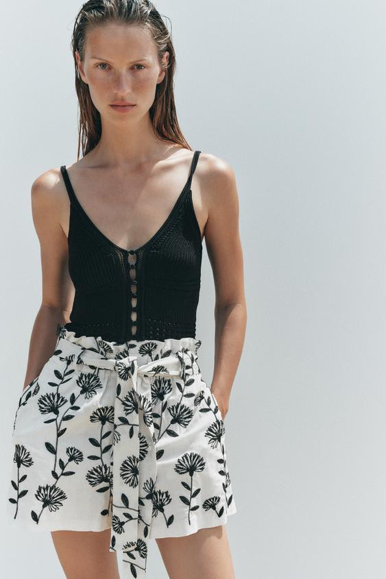 EMBROIDERED PAPER BAG BERMUDA SHORTS | Zara Canada