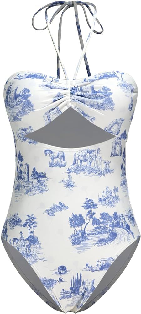 CIDER Tummy Control Toile De Jouy Cut Out One Piece Swimsuit | Amazon (US)