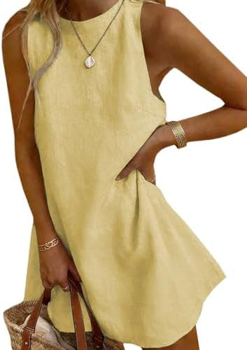 BEPOYIYE Women Summer Tank Dresses Casual 2026 Sleeveless Mini Crew Neck A Line Elegant Party Dre... | Amazon (US)