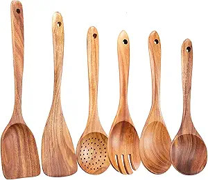 Wooden Kitchen Utensils Set,GUDAMAYE 6 PCE Wooden Spoons for Cooking,Wooden Cooking Utensils,Natu... | Amazon (US)