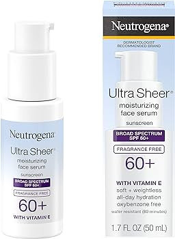 Neutrogena Ultra Sheer Moisturizing Face Serum with Vitamin E & SPF 60+, All Day Facial Sunscreen... | Amazon (US)