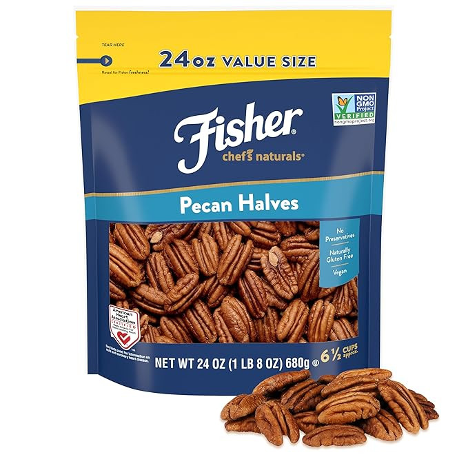 Fisher Chef's Naturals Pecan Halves 24 oz Resealable Bag, Unsalted Raw Nuts for Cooking, Baking &... | Amazon (US)
