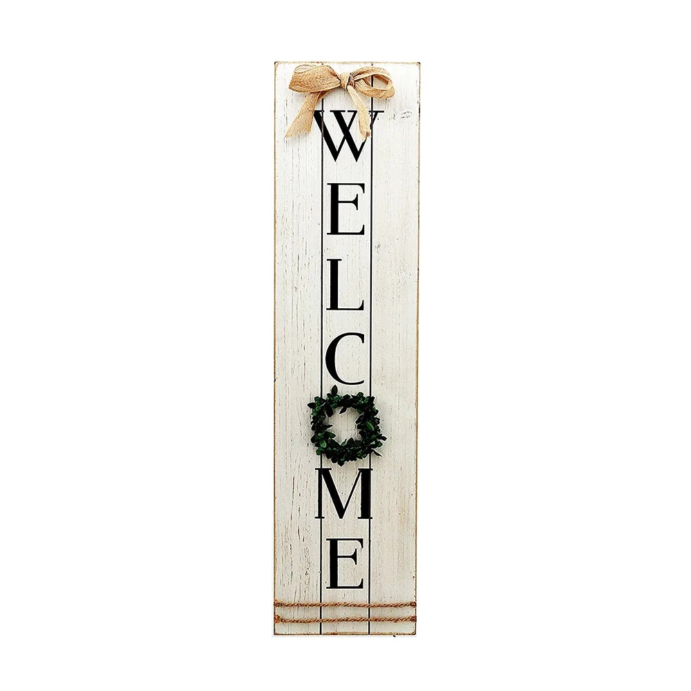 Parisloft Vertical Whitewashed Wood Welcome Sign with Green Wreath, Farmhouse Decor， 31.5'H - W... | Walmart (US)