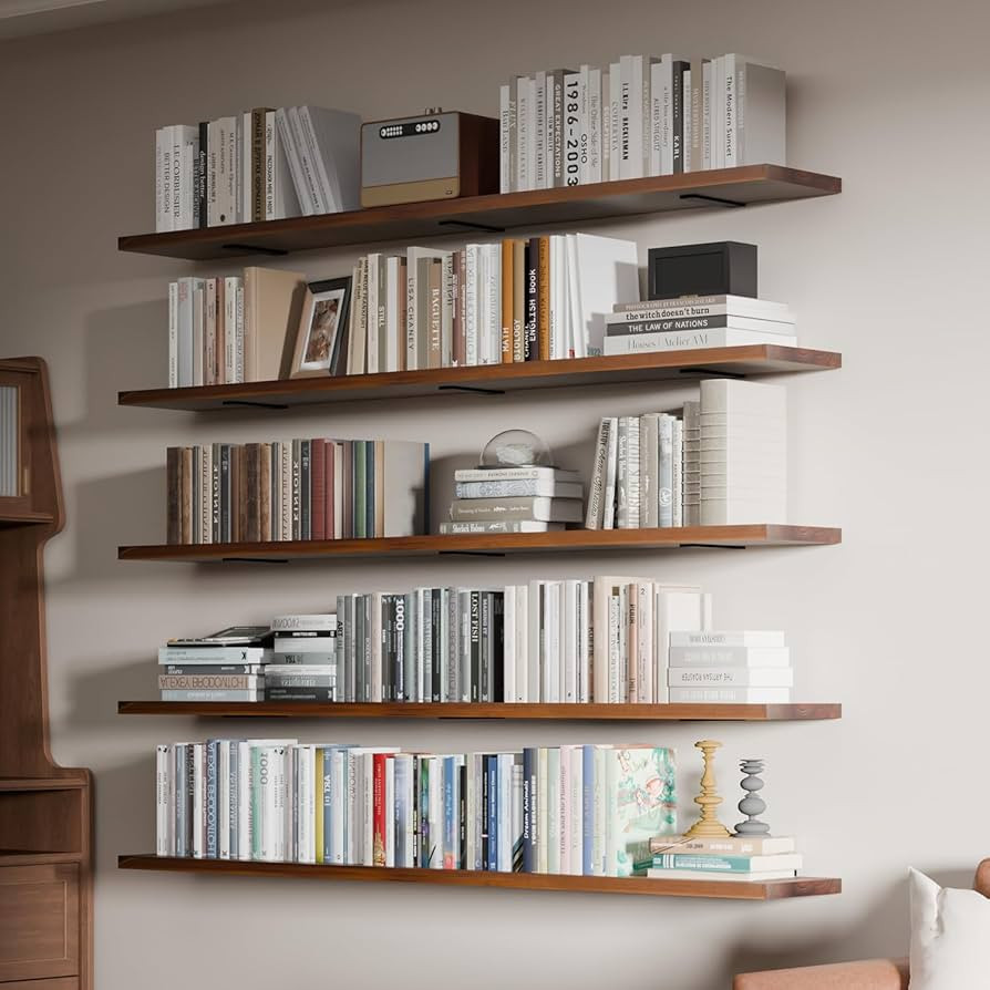 5 Tier Book Shelf,60 inch Long Floating Shelf for Wall,Adjustable Large Bookcase,Wall Mounted Boo... | Amazon (US)