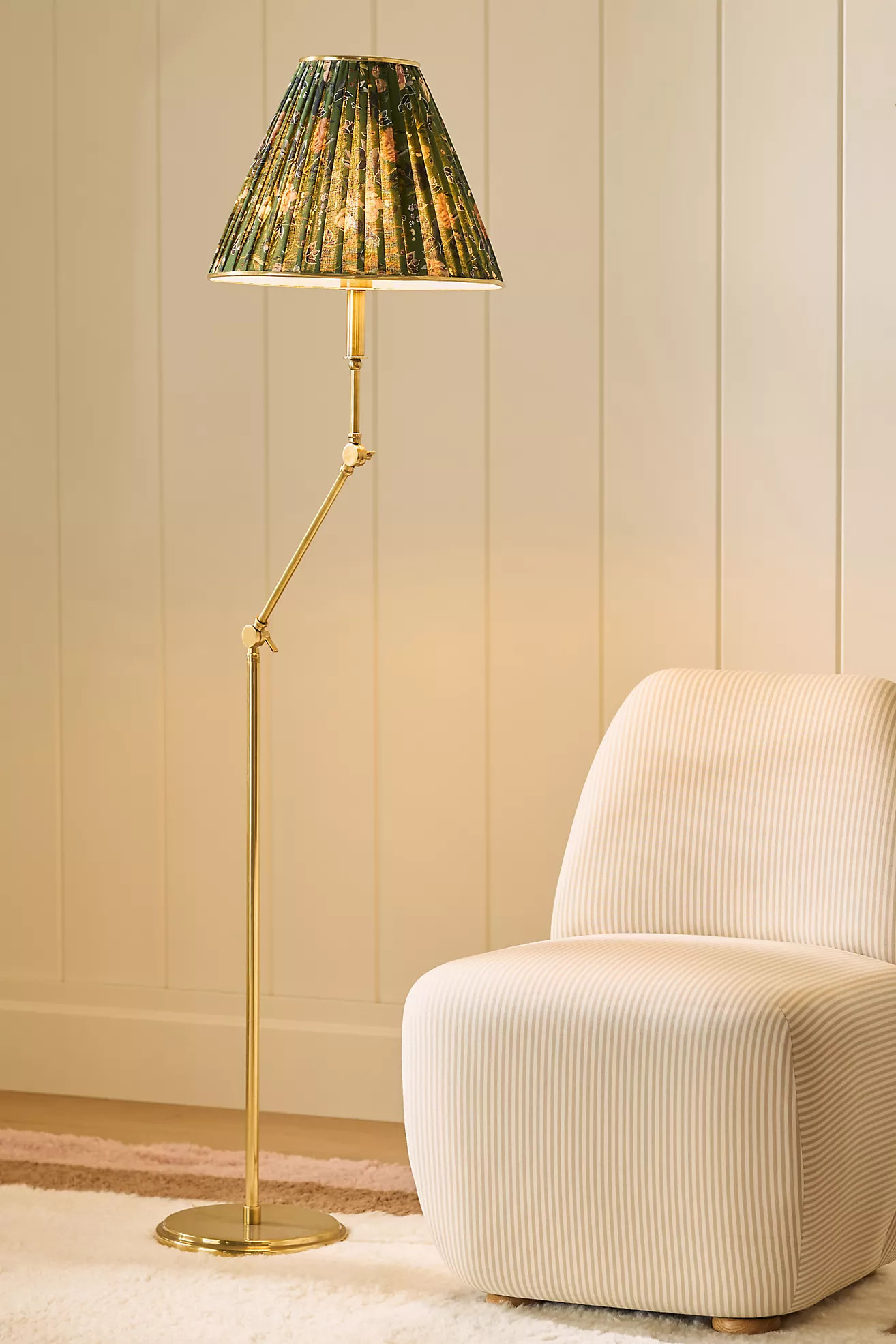 Lee Ruched Articulating Printed Shade Brass Floor Lamp | Anthropologie (US)