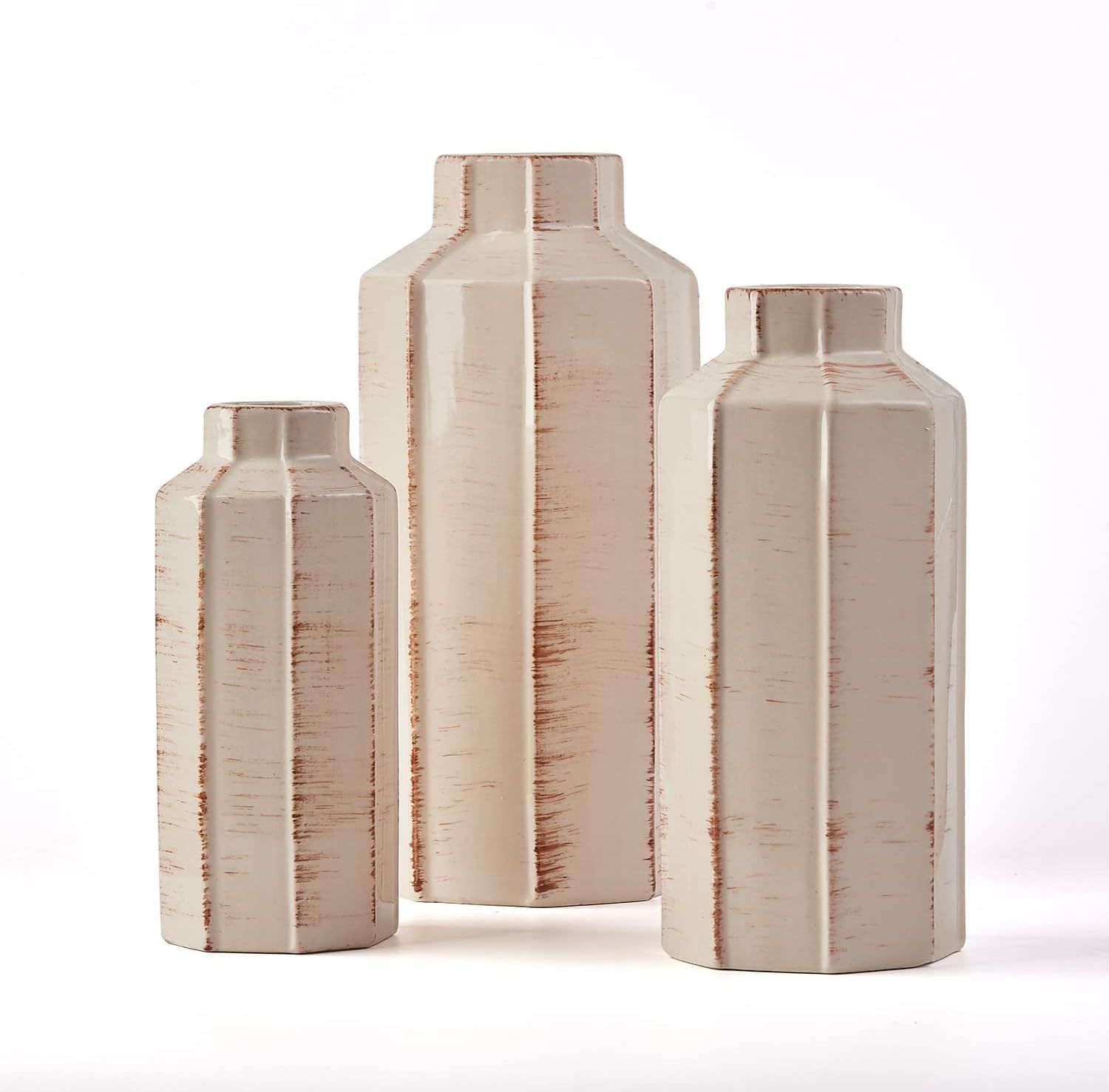 Amazon.com: Ceramic Vases for Home Decor Accent,Farmhouse Vases for Decor Set of 3,Ideal Shelf D... | Amazon (US)