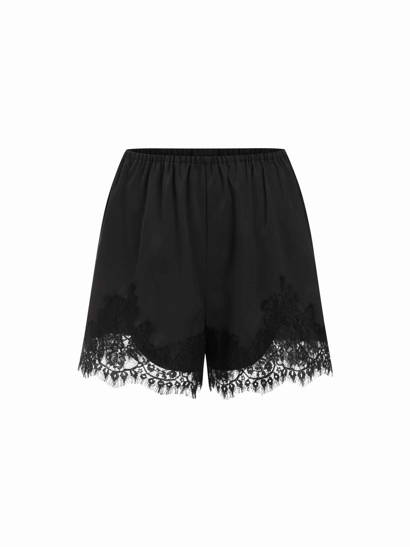 Wuthering Romance Satin Satin Mid Rise Solid Elastic Waist Floral Lace Shorts For Daily Casual | Cider