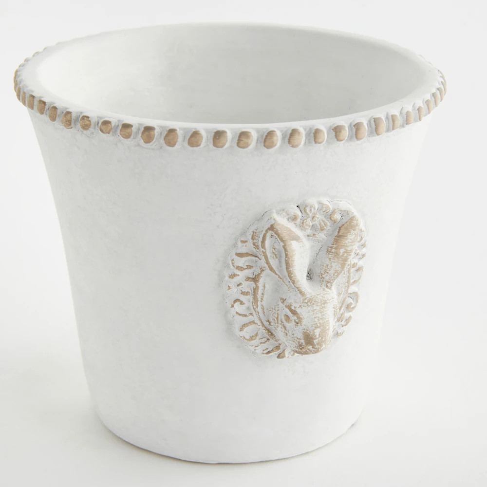 Celia French Country White Rabbit Medallion Outdoor Planter - Large | Kathy Kuo Home