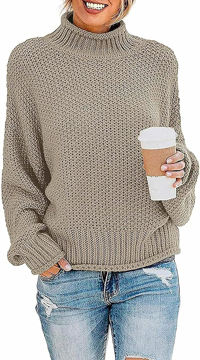 ZESICA Women's Turtleneck Batwing Sleeve Loose Oversized Chunky Knitted Pullover Sweater Jumper T... | Amazon (US)