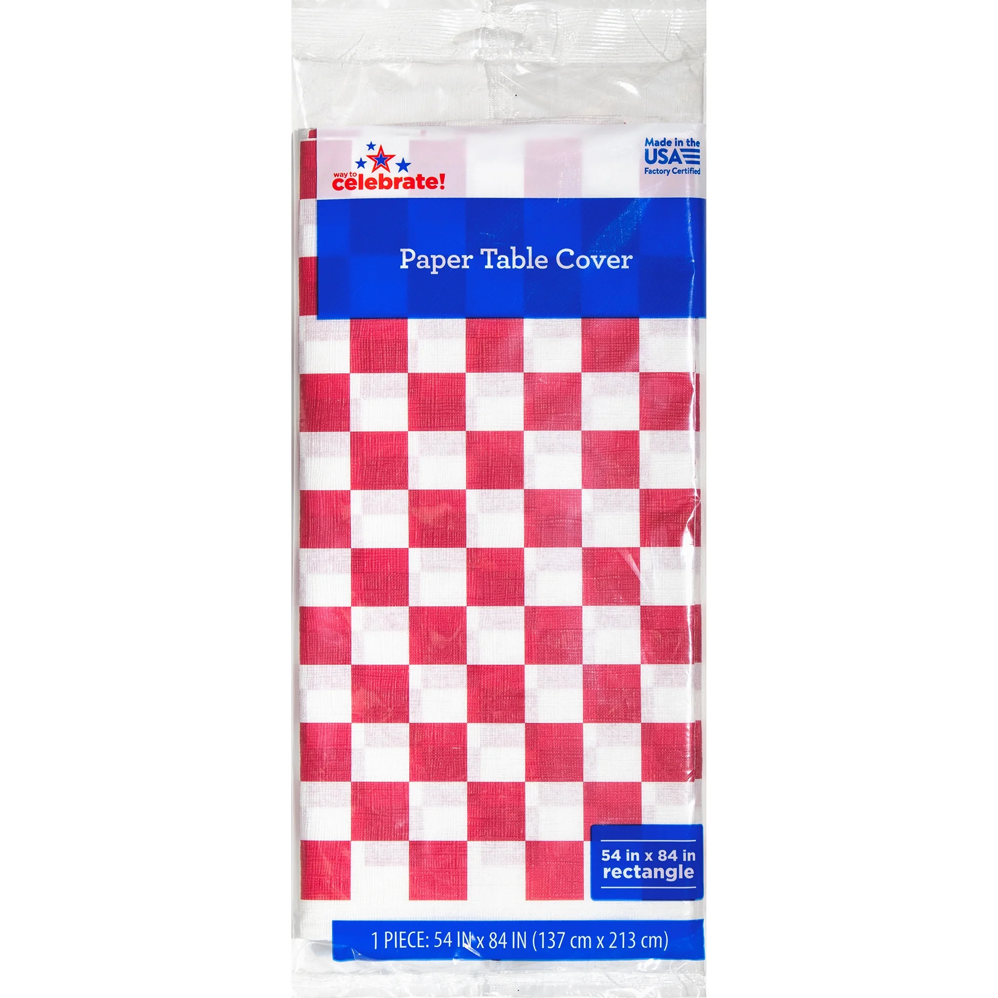 Way to Celebrate Patriotic Grill Disposable Paper Tablecloth, Red and White Checkered, 54" x 84" | Walmart (US)
