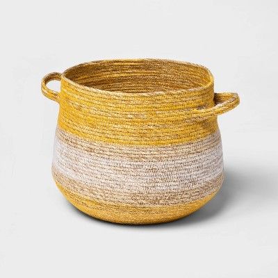 10" x 9" Striped Tapered Basket with Zig Zag Stitching Yellow/Natural - Threshold™ | Target
