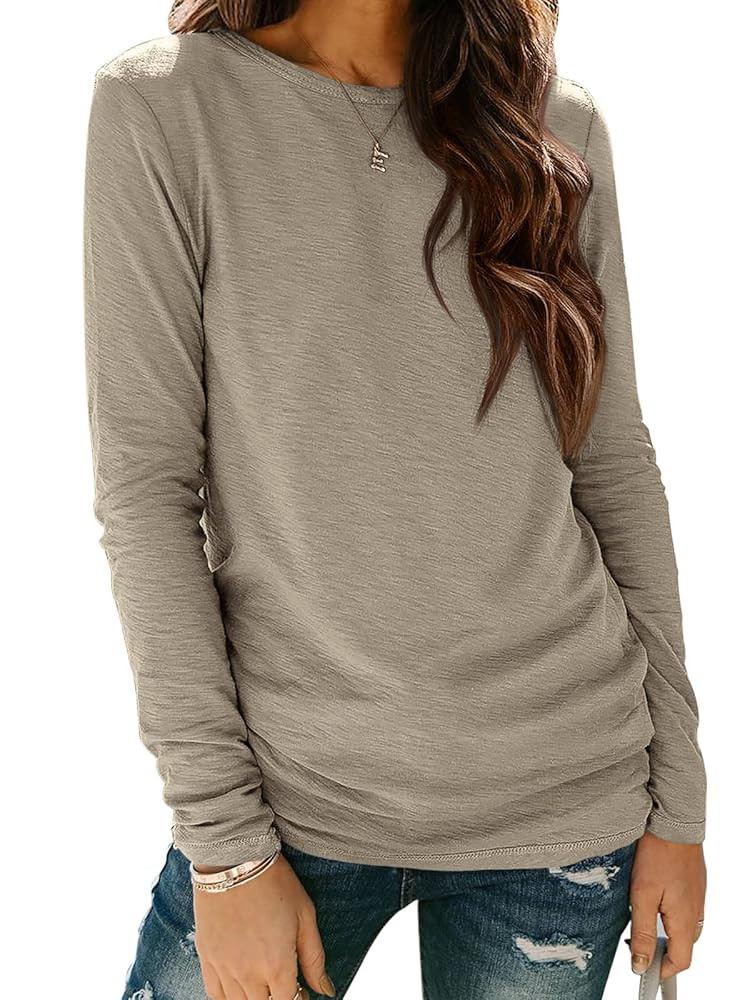 ATHMILE Womens Long Sleeve Shirts Basic Tee Fall Trendy Spring Top Business Casual Beach Vacation... | Amazon (US)