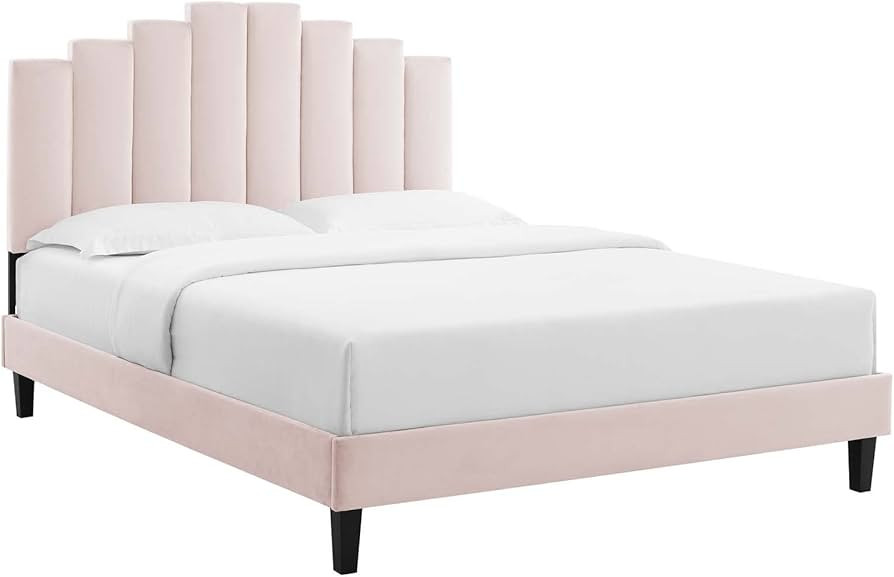 Modway Elise Channel Tufted Performance Velvet Full Platform Bed in Pink with Black Wood Legs | Amazon (US)