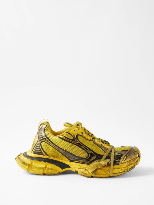 Balenciaga - 3xl Mesh And Leather Trainers - Mens - Yellow Black | Matches (UK)