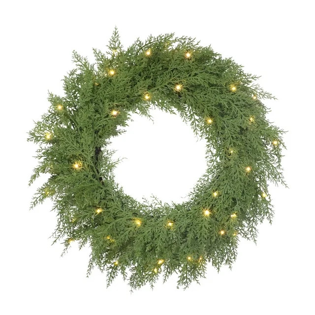 Holiday Time 24" Pre-Lit Cedar Wreath, Green, PE, 24IN BO CEDAR WREATH | Walmart (CA)