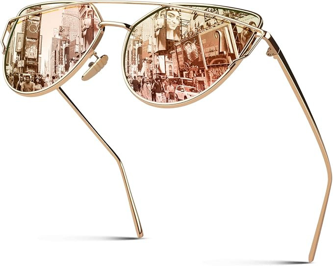 SUNIER Cat Eye Mirrored Flat Lenses Polarized Metal Frame Women Sunglasses SR004 | Amazon (US)