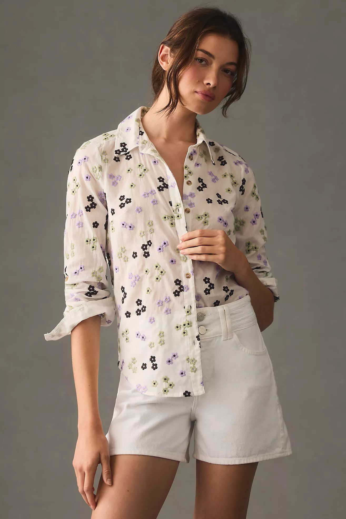 Maeve Embroidered Buttondown Blouse | Anthropologie (US)
