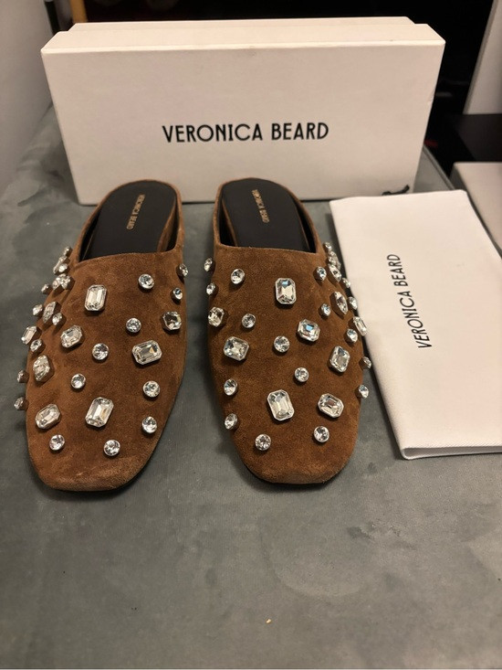 Veronica Beard Brown Suede Jeweled Slip-On Mules | Poshmark