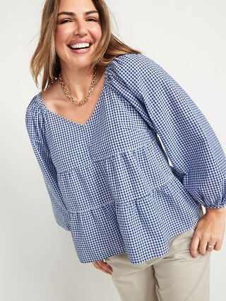 Tiered Seersucker Long-Sleeve Swing Top for Women | Old Navy (US)