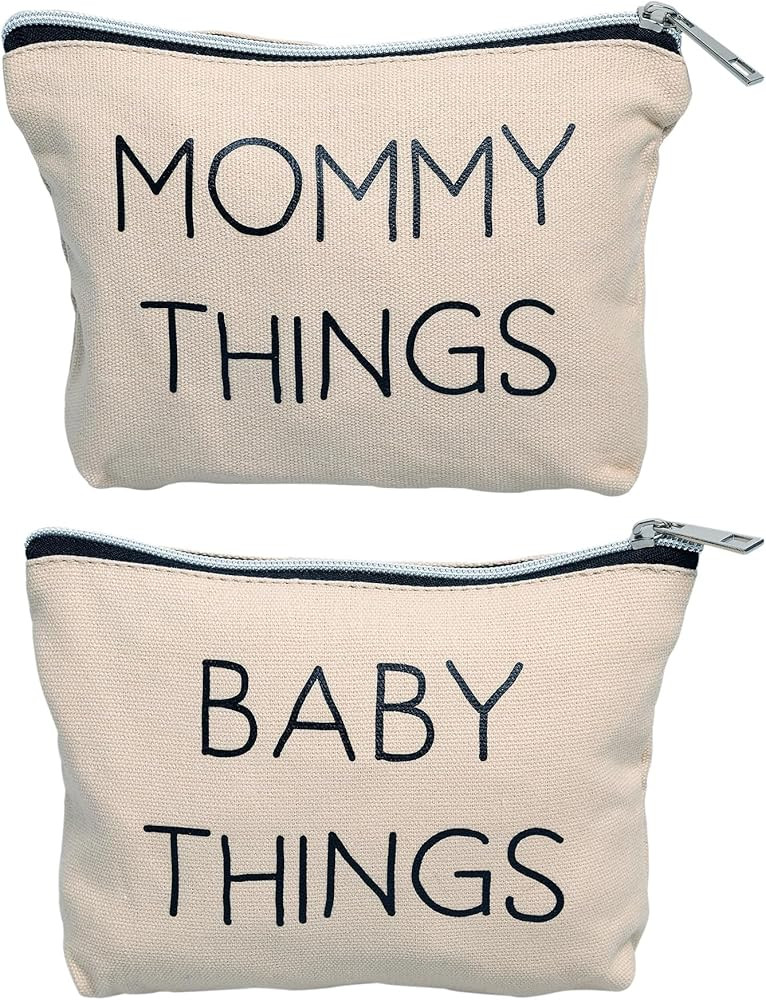 Pearhead Mommy and Baby Things Pouch Set, Canvas Zipper Organizer Bags for Diaper Bag and Travel,... | Amazon (US)