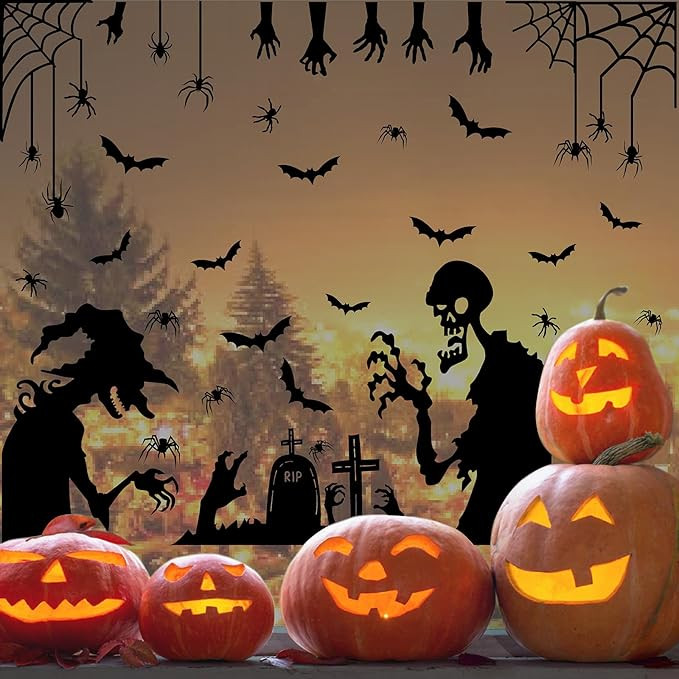 Large Halloween Wall Stickers Halloween Bat Window Wall Stickers Vinyl Spider Wall Decals Removab... | Amazon (US)
