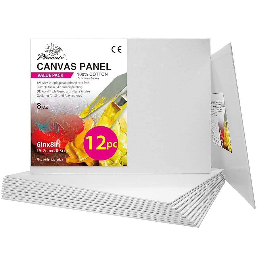 PHOENIX Small Painting Canvas Panels 6x8 Inch, 12 Value Pack - 8 Oz Triple Primed 100% Cotton Aci... | Amazon (US)