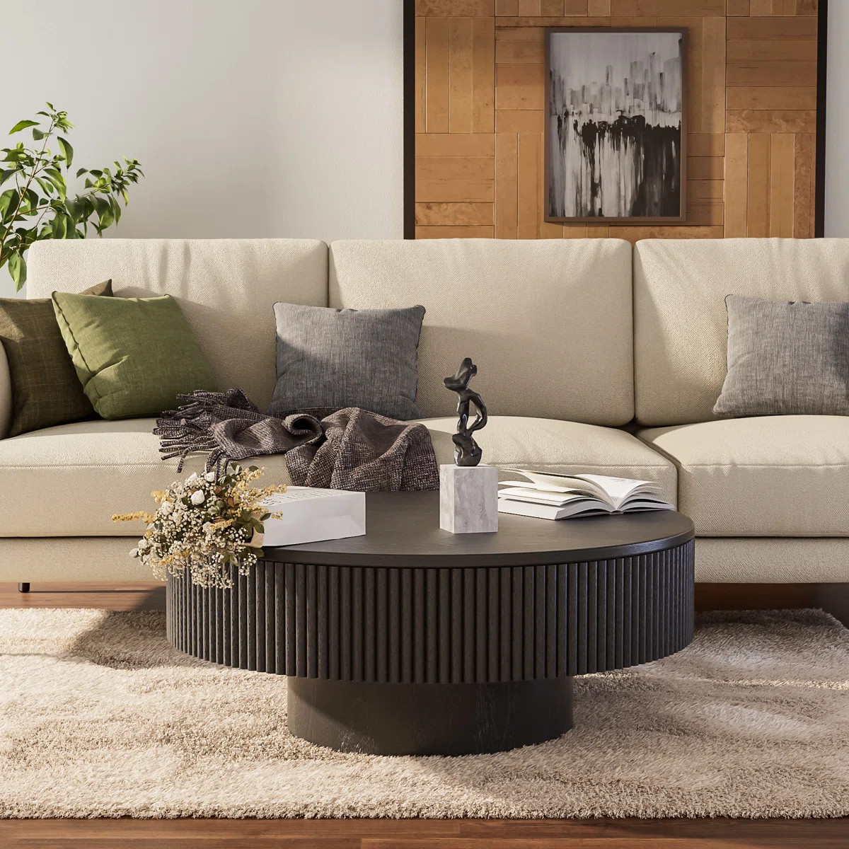 35" & 31" Round Handcrafted Coffee Table – Solid Wood Fluted Design | Wayfair North America