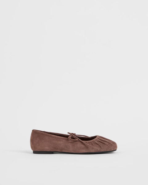 Genuine Suede Leather Gathered Ballet Flat - Lily - Chocolate Suede | Target AU