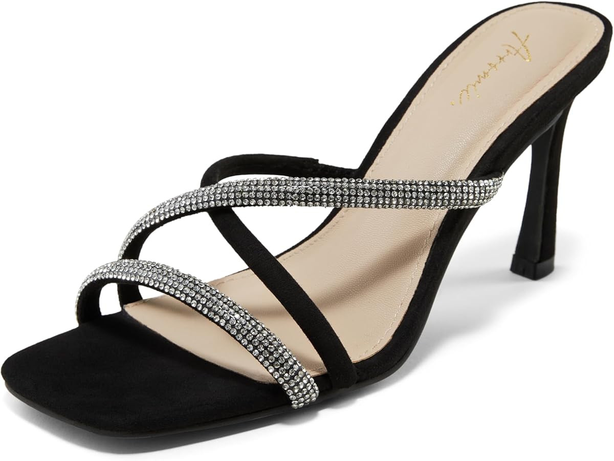 Arromic Women's Rhinestone Strappy High Stiletto Heels Square Open Toe Heeled Slip on Sandals Dat... | Amazon (US)