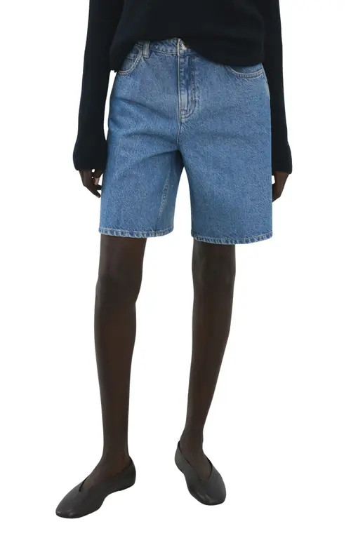 MANGO High Waist Mid Thigh Denim Shorts in Medium Blue at Nordstrom, Size 6 | Nordstrom