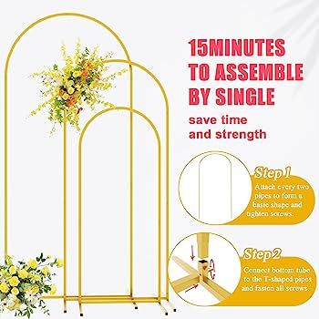 Asee'm Gold Metal Arch Backdrop Stand Set of 3 Arched Door Frame 6FT/5FT/4FT for Wedding Parties ... | Amazon (US)