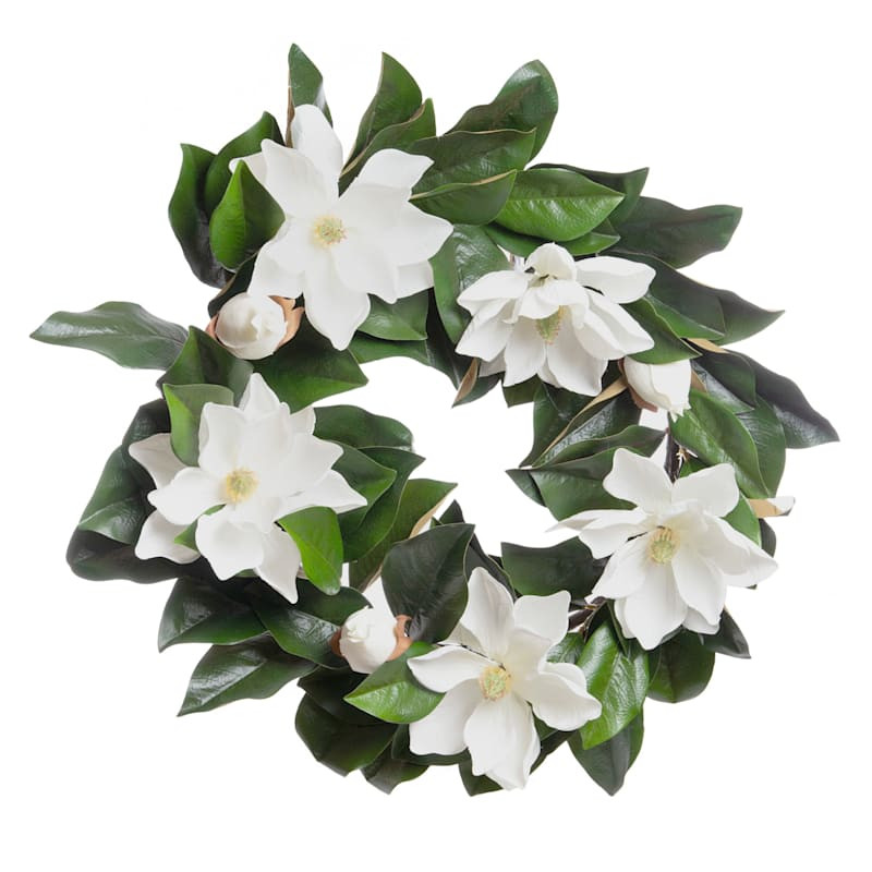 White Magnolia Floral Wreath, 28" | At Home
