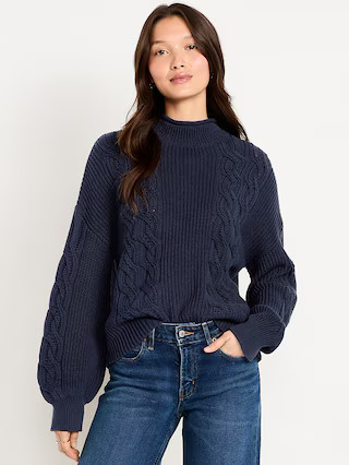 Seaside Cotton Roll-Neck Cable-Knit Sweater | Old Navy (US)