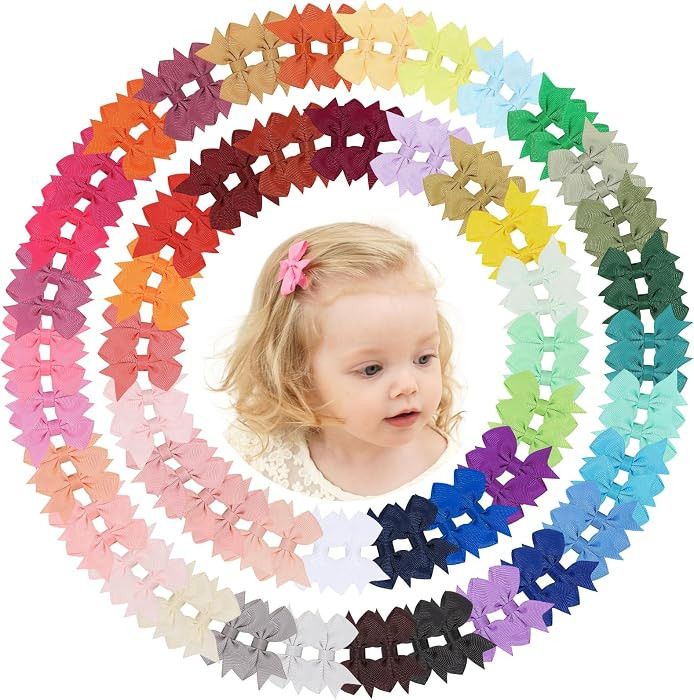 doboi Hair Clips 100PCS 2" Infant Grosgrain Boutique Ribbon Mini Bows for Girls Teens Infants Kid... | Amazon (US)