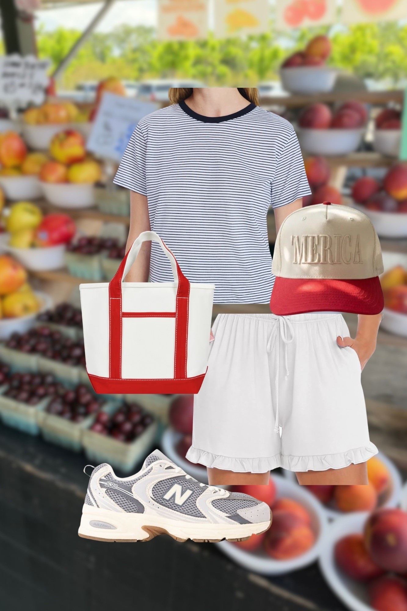 Fourth of July farmers market fit❤️🧺🍓🍦⚾️ 


Farmers market look / casual fit / running errands / weekend festivities / holiday weekend / outfit planning / casual look / new balance sneakers / ruffle shorts / striped tee / casual tshirt / trucker hat / canvas bag

#LTKootd #LTKSeasonal