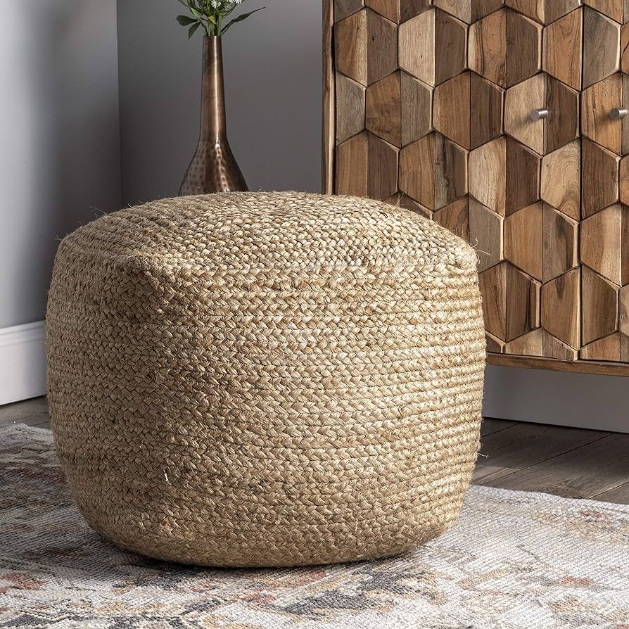 nuLOOM Cork Braided Solid Jute Filled Ottoman Pouf | Amazon (US)