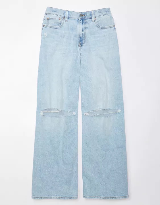 AE Dreamy Drape Stretch Super High-Waisted Baggy Ultra Wide-Leg Ripped Jean | American Eagle Outfitters (US & CA)