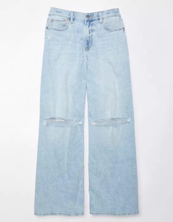 AE Dreamy Drape Stretch Super High-Waisted Baggy Ultra Wide-Leg Ripped Jean | American Eagle Outfitters (US & CA)
