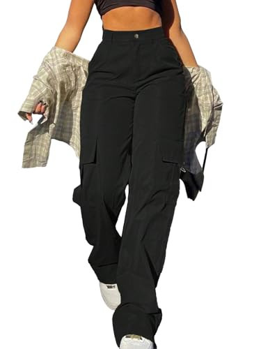 SDNGED Black Cargo Pants for Women High Waisted Baggy Wide Leg Stretchy Y2K Streetwear Women’s Cargo Pants with Pockets | Amazon (US)