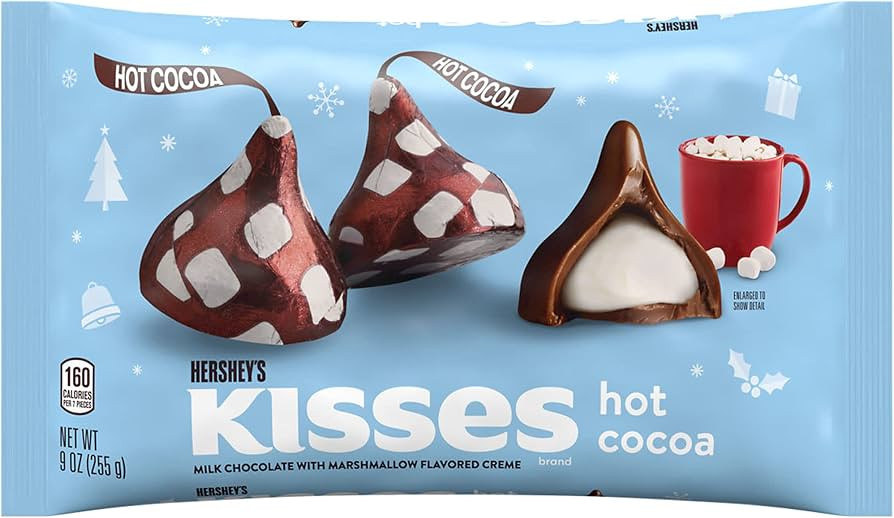 HERSHEY'S KISSES Hot Cocoa Flavored Milk Chocolate, Christmas Candy Bag, 9 oz | Amazon (US)
