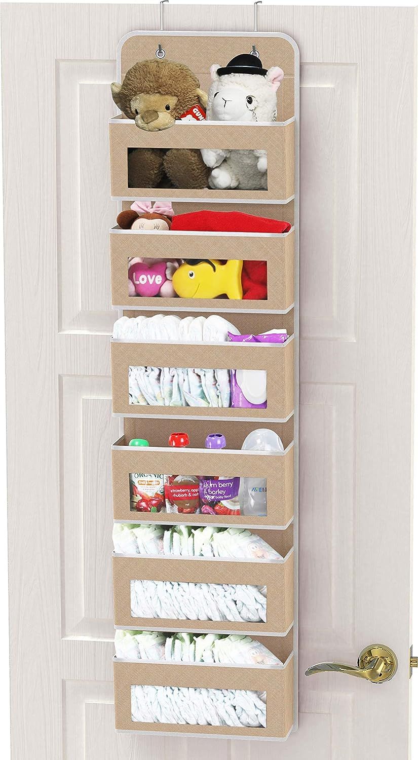 Simple Houseware Over Door/Wall Mount 6 Clear Window Pocket Organizer, Beige | Amazon (US)