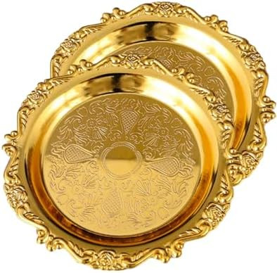 2PCS Coffee Table Tray 7.9in Round Decorative Tray Vintage Metal Dessert Plates for Snacks Fruit ... | Amazon (US)