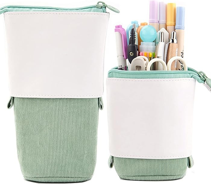 Telescopic Pencil Bag Pen Holder Stationery Case, PU Corduroy Stand-up Retractable Transformer Ba... | Amazon (US)