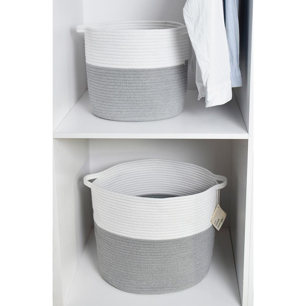 StorageWorks White and Light Gray 100% Natural Cotton Rope Hand-Woven Basket (Set of 2) | The Home Depot