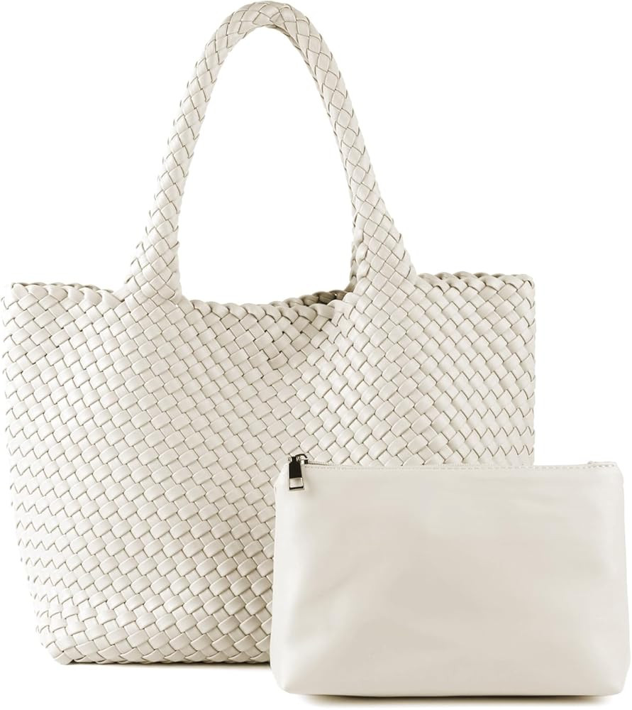 LMKIDS Woven Bag for Women, Vegan Leather Tote Bag Large Summer Beach Travel Handbag and Purse Re... | Amazon (US)