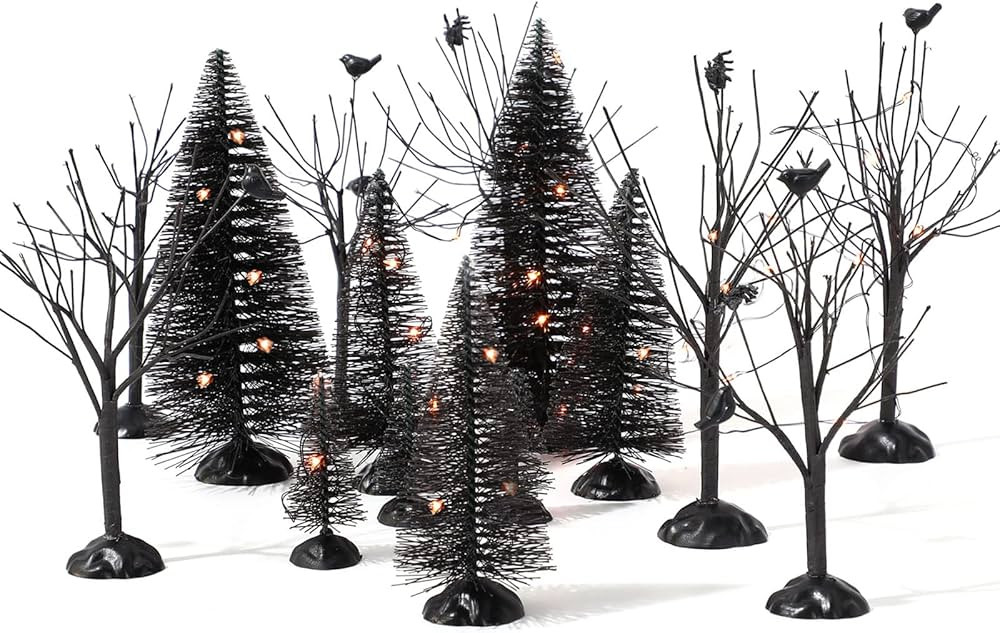 17 Pcs Halloween Village Accessories Set 8 Halloween Black Pine 8 Bare Branch Trees with 9.84 ft ... | Amazon (US)