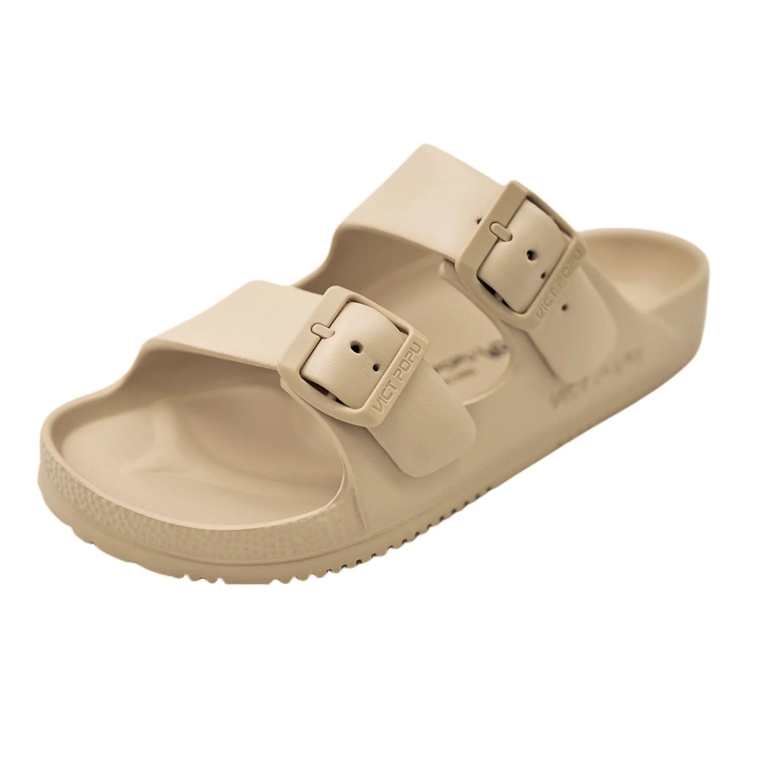 VICT POPU Womens Sandals Adjustable Double Buckle Strap Waterproof EVA Flat Slides，Khaki,Sizes ... | Walmart (US)
