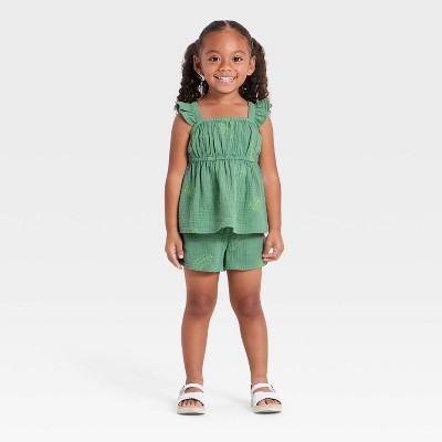 Toddler Girls' 2pc Embroidered Woven Tank Top and Shorts Set - Cat & Jack™ Green 18M | Target