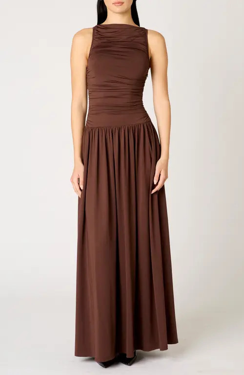 Nia Clea Ruched Sleeveless Drop Waist Maxi Dress in Espresso at Nordstrom, Size Large | Nordstrom